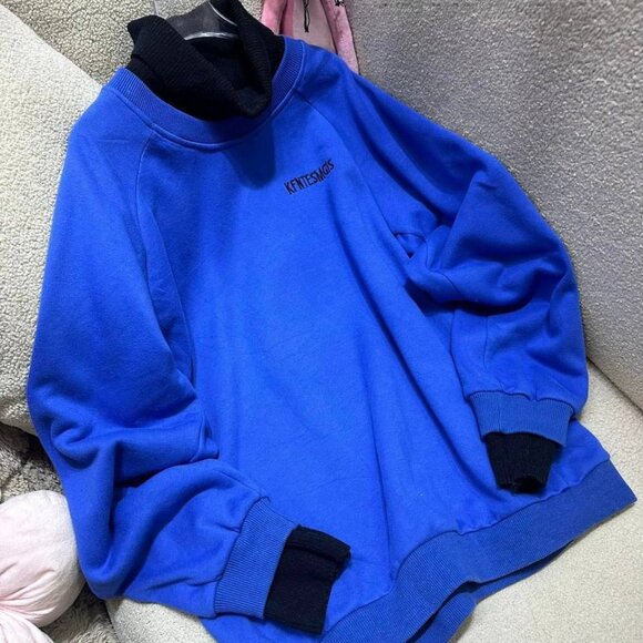 Blue Turtleneck Sweatshirt With Contrast Cuffs - Picture 1 of 3